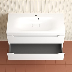 Style Line Тумба под раковину Остин 100 подвесная белая матовая – фотография-7